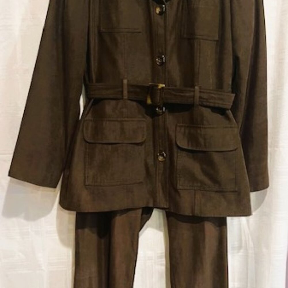Promod Citywear Vintage Chocolate Brown Suede Cloth Suit with Tortoise Accents